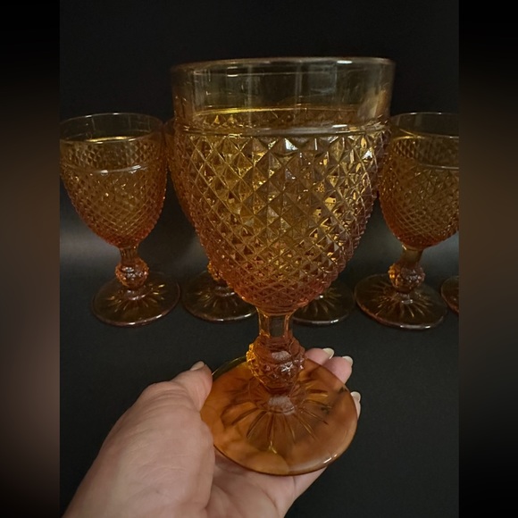 AMBER DIAMOND POINT GOBLET GLASS BY IVIMA SET OF 7 - Picture 3 of 7